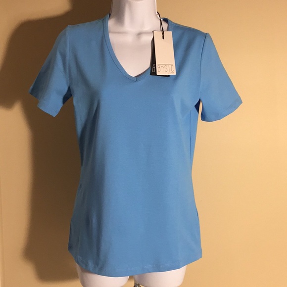 Basic By Yest Yemi Light Blue V-Neck T-Shirt Size 12 New with Tags - Picture 1 of 13